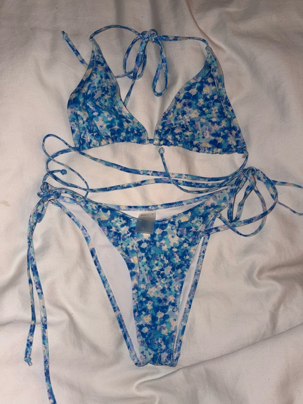 Blue Floral String Bikini Set
